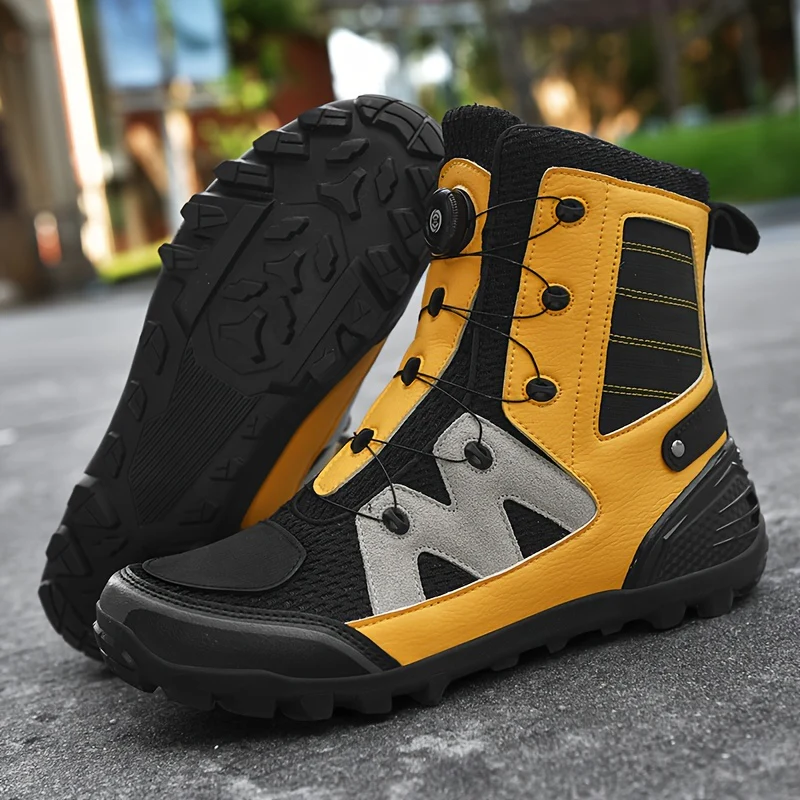 Men's Professional High Top Motorbike Boots With Adjustable Rotating Buckle, Comfy Non Slip Durable Microfiber Upper Rubber Sole Shoes, Men's Footwear - Image 2