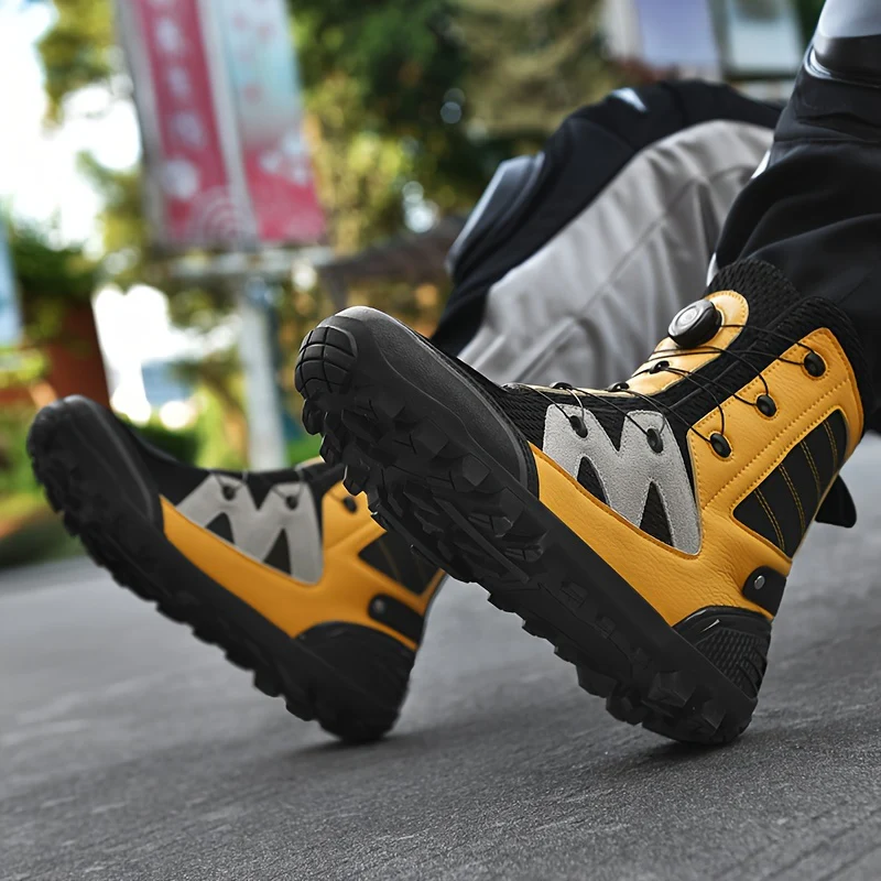 Men's Professional High Top Motorbike Boots With Adjustable Rotating Buckle, Comfy Non Slip Durable Microfiber Upper Rubber Sole Shoes, Men's Footwear - Image 3