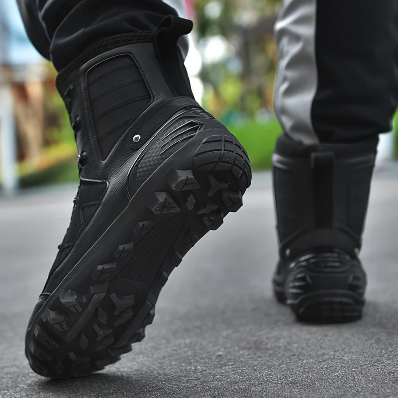 Men's Professional High Top Motorbike Boots With Adjustable Rotating Buckle, Comfy Non Slip Durable Microfiber Upper Rubber Sole Shoes, Men's Footwear - Image 4
