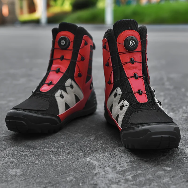 Men's Professional High Top Motorbike Boots With Adjustable Rotating Buckle, Comfy Non Slip Durable Microfiber Upper Rubber Sole Shoes, Men's Footwear - Image 5