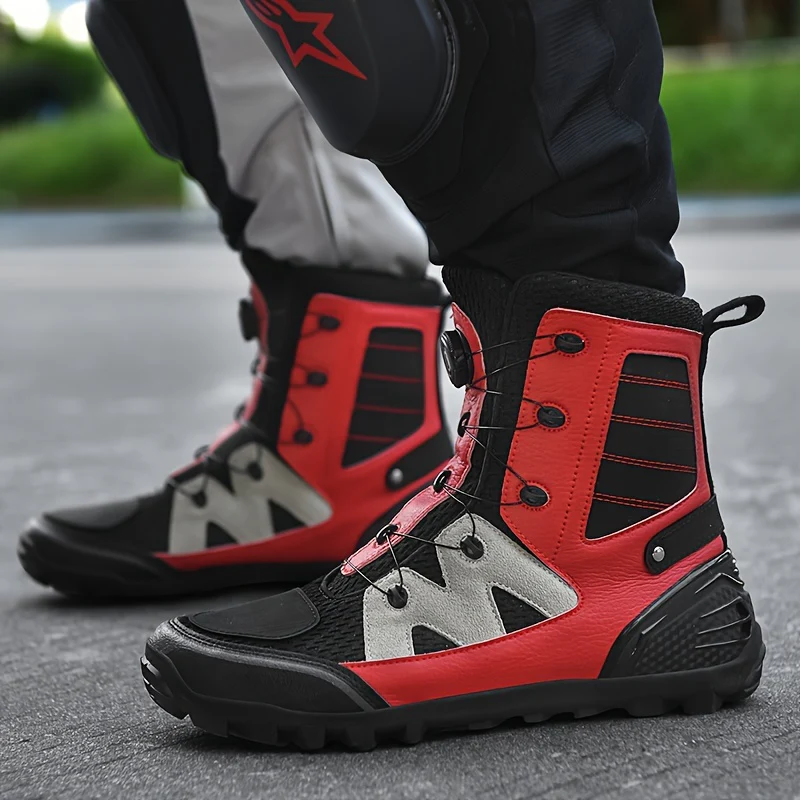 Men's Professional High Top Motorbike Boots With Adjustable Rotating Buckle, Comfy Non Slip Durable Microfiber Upper Rubber Sole Shoes, Men's Footwear - Image 6