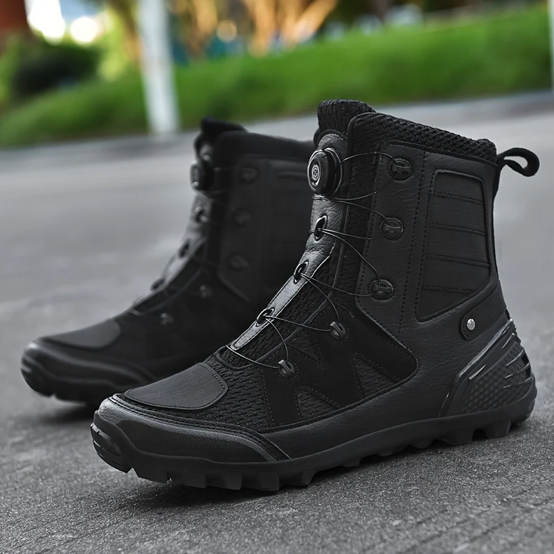 Men's Professional High Top Motorbike Boots With Adjustable Rotating Buckle, Comfy Non Slip Durable Microfiber Upper Rubber Sole Shoes, Men's Footwear - Image 7