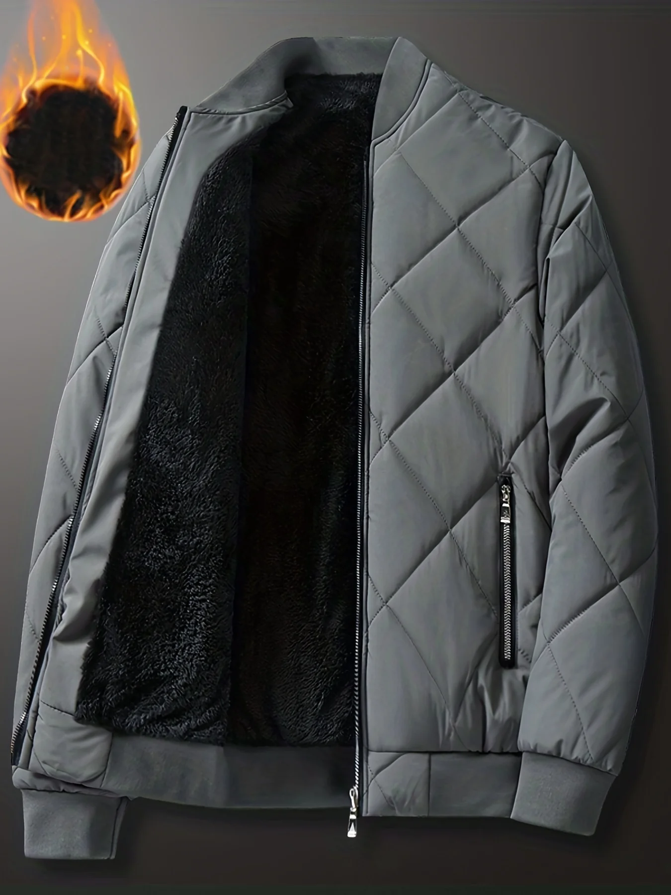 Men's Regular Fit Solid Color Sherpa Lined Varsity Jacket, Casual Fleece Lined Baseball Jacket Coat for Winter Autumn - Image 10
