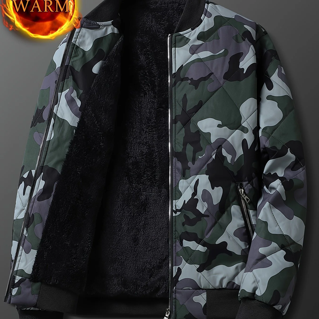 Men's Regular Fit Solid Color Sherpa Lined Varsity Jacket, Casual Fleece Lined Baseball Jacket Coat for Winter Autumn - Image 11