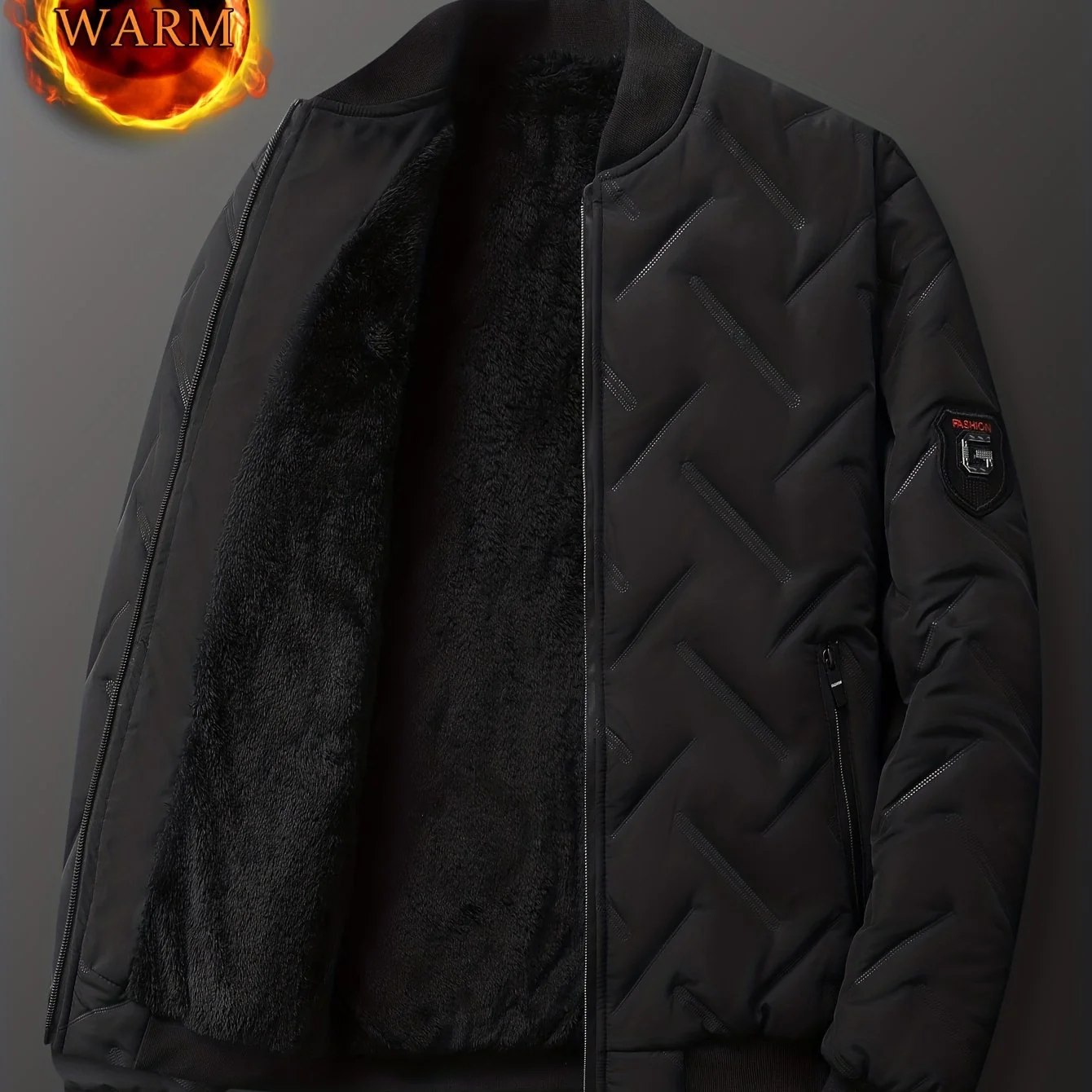 Men's Regular Fit Solid Color Sherpa Lined Varsity Jacket, Casual Fleece Lined Baseball Jacket Coat for Winter Autumn - Image 16