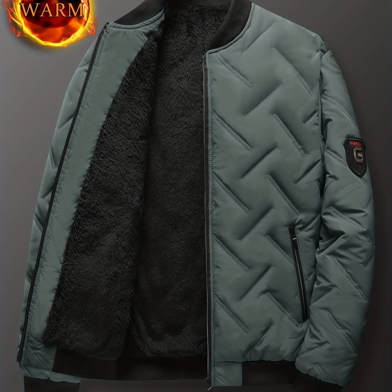 Men's Regular Fit Solid Color Sherpa Lined Varsity Jacket, Casual Fleece Lined Baseball Jacket Coat for Winter Autumn - Image 23