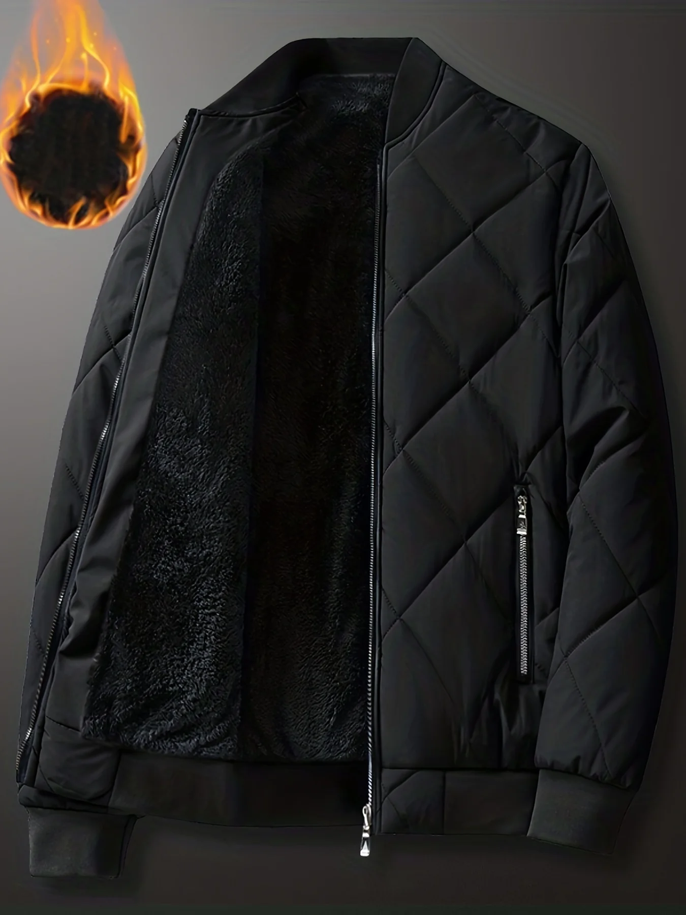 Men's Regular Fit Solid Color Sherpa Lined Varsity Jacket, Casual Fleece Lined Baseball Jacket Coat for Winter Autumn - Image 4