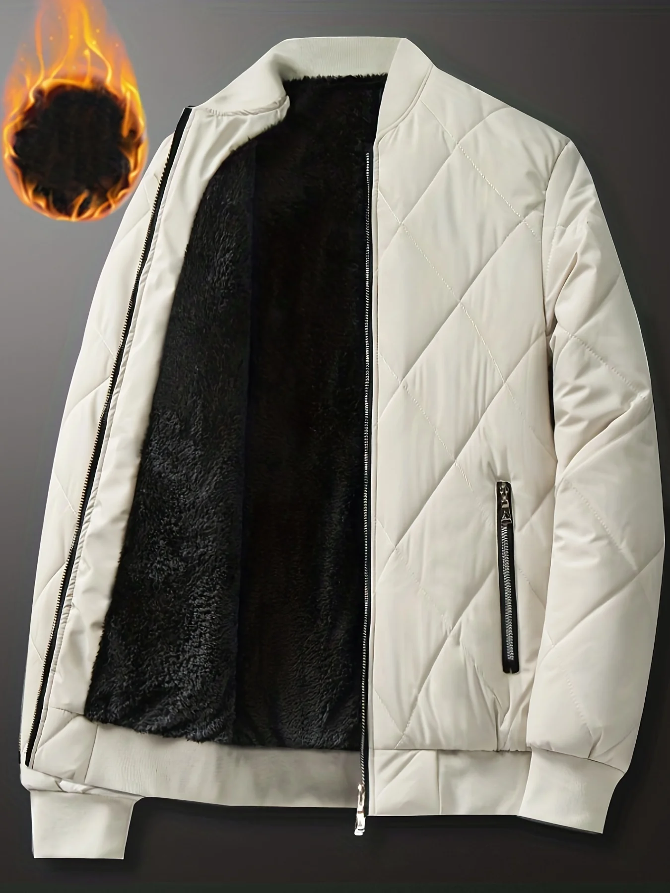 Men's Regular Fit Solid Color Sherpa Lined Varsity Jacket, Casual Fleece Lined Baseball Jacket Coat for Winter Autumn - Image 5