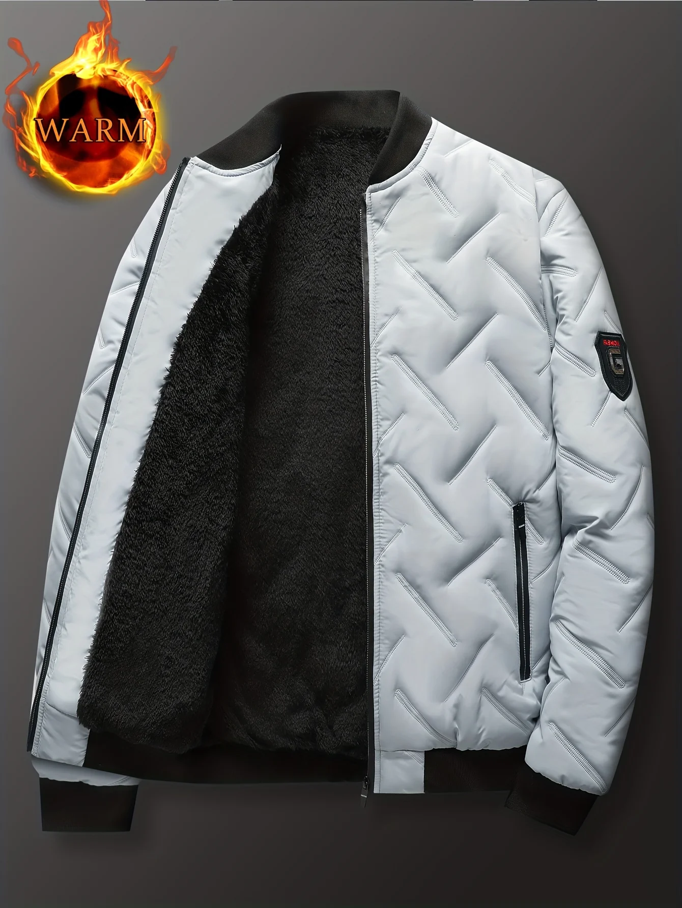 Men's Regular Fit Solid Color Sherpa Lined Varsity Jacket, Casual Fleece Lined Baseball Jacket Coat for Winter Autumn - Image 9