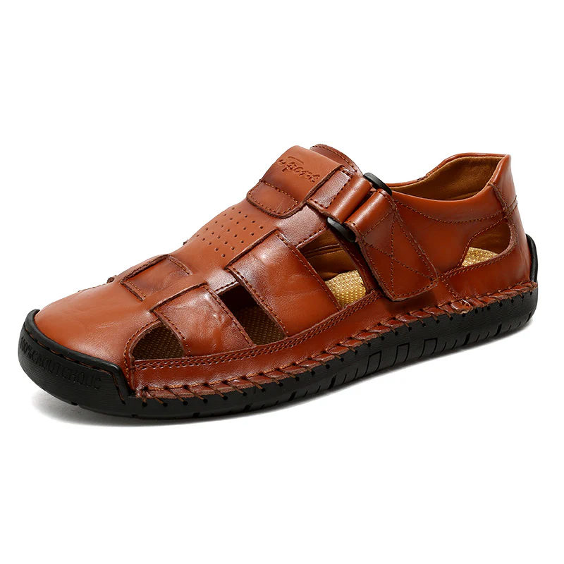Men's Retro Brown Faux Leather Sandals - Adjustable Hook and Loop Fastener, Non-Slip Rubber Sole, Comfortable Open-Toe Slides for Outdoor Hiking, Trekking, Beach Wear | Spring/Summer/Autumn - Image 15