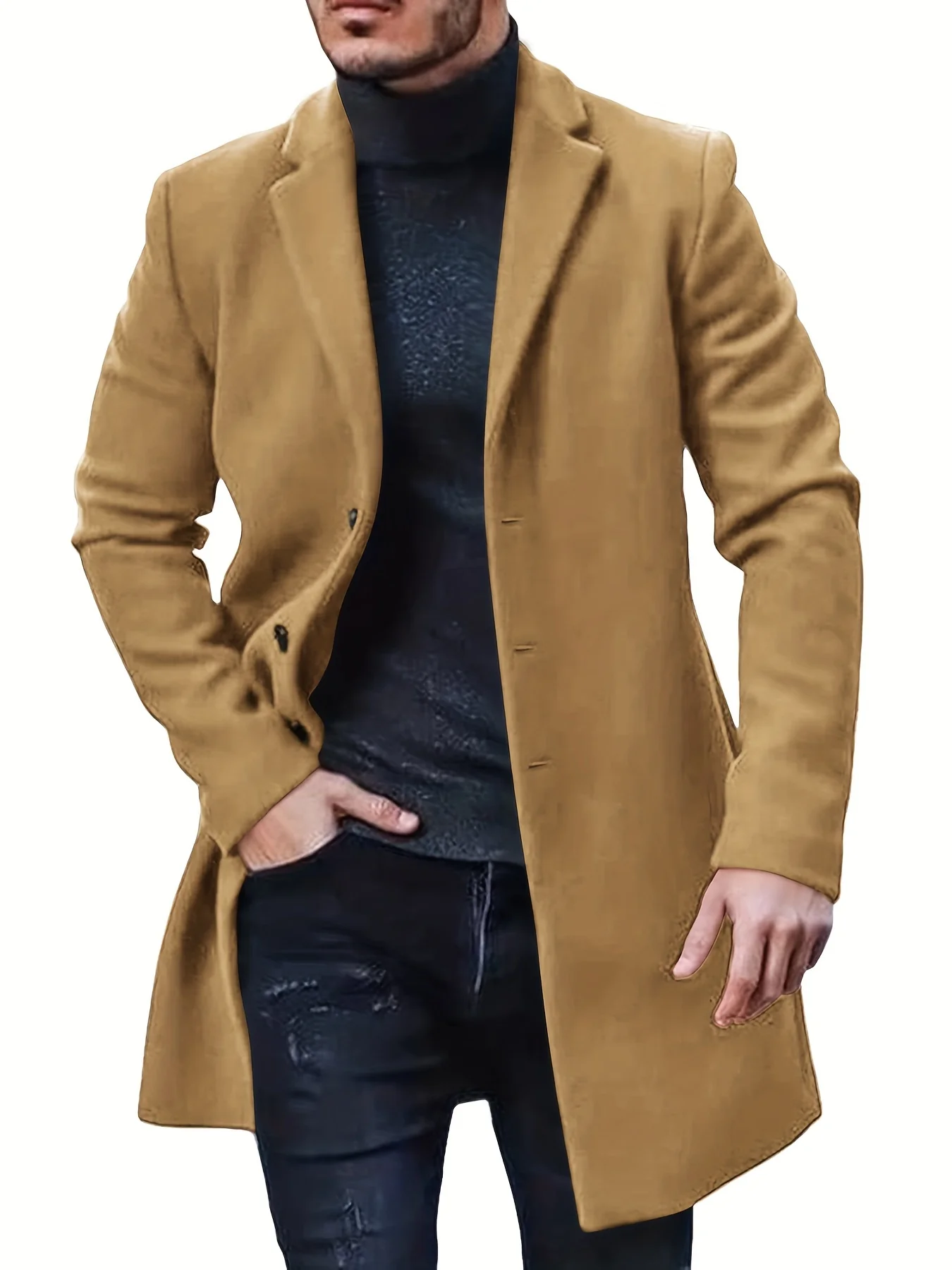 Men's Retro Trench Coat, Semi-formal Warm Single Breasted Overcoat For Fall Winter Business - Image 2