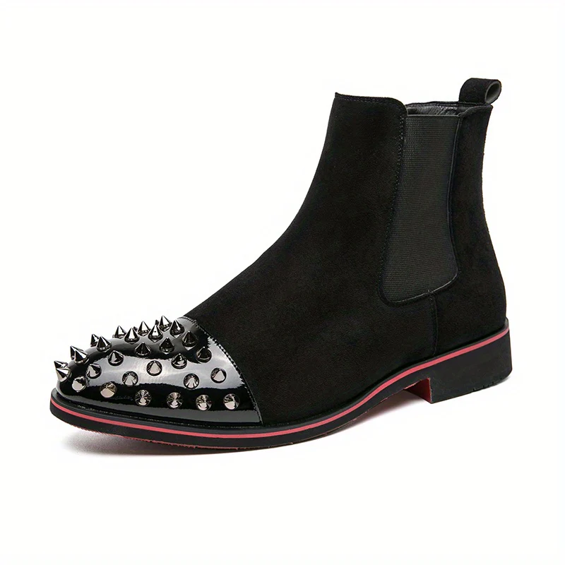 Men's Rivet Faux Leather Slip-On Chelsea Boots, Fashion Faux Leather Round Toe Ankle Boots, Men's Footwear - Image 13
