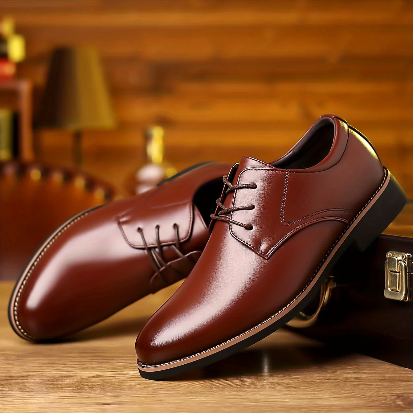 Men's Round Toe Lace-Up Derby Shoes, Wear-resistant Non-Slip Formal Shoes For Wedding Party Business, Middle Aged Men's Footwear - Image 14