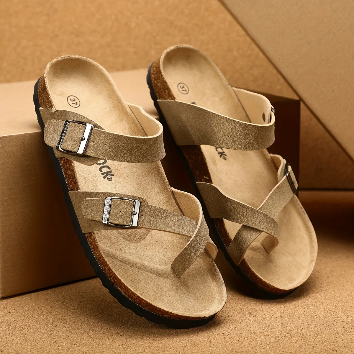 Men's Sandals, Arch Support Slide With Adjustable Buckle Strap And Cork Insole - Image 2