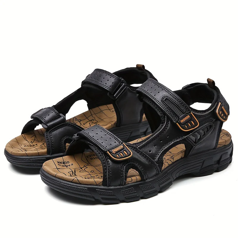 Men's Sandals for Men - Genuine Leather Summer Sandals with Closure, Thick Sole, Open Toe, High Quality, Lightweight & Breathable for Beach, Hiking, and Casual Wear - Casual Outdoor Shoes with Rubber Sole and Cow Leather Uppe - Image 2