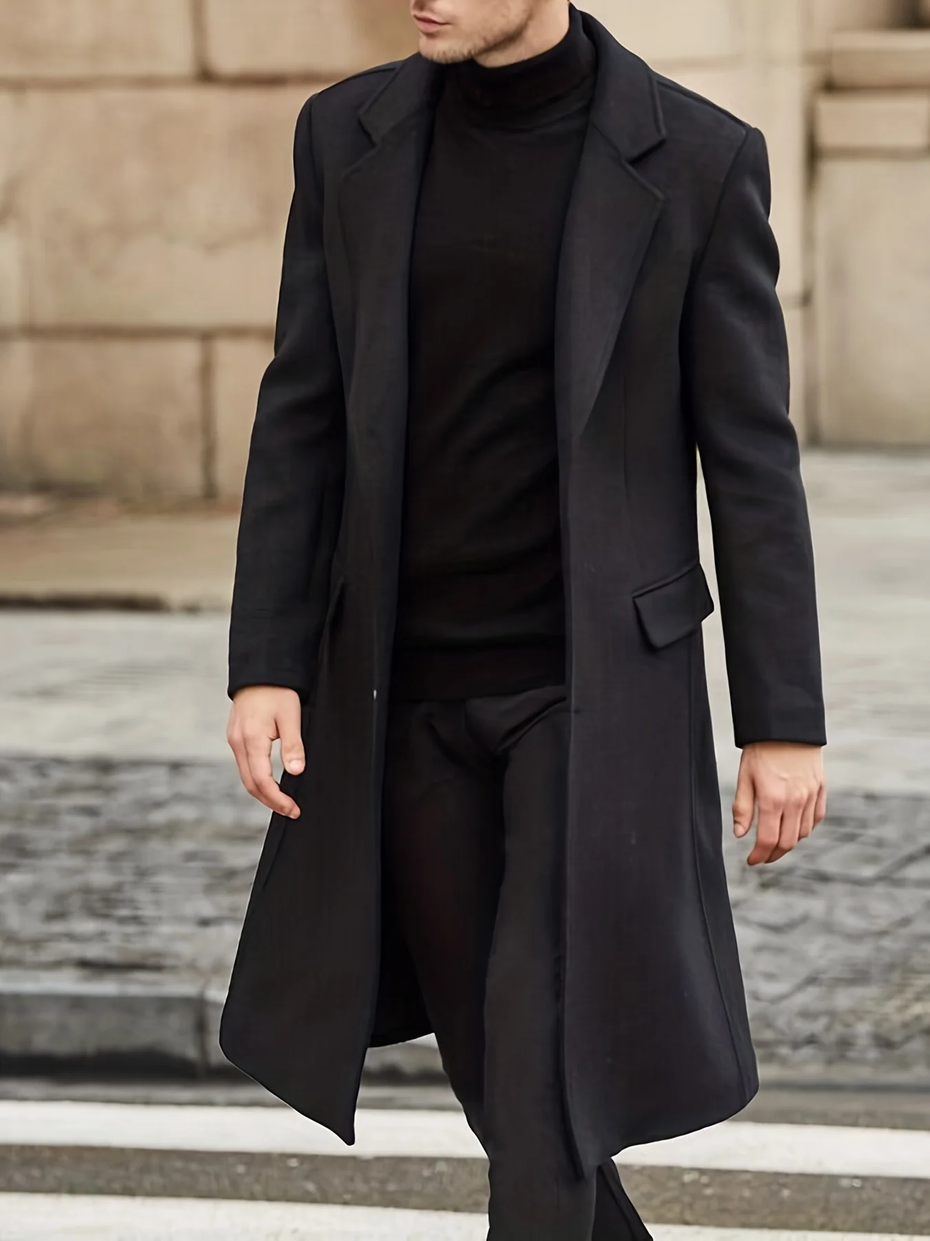 Men's Semi-formal Single Breasted Lapel Elegant Retro Trench Coat for Fall Winter Business