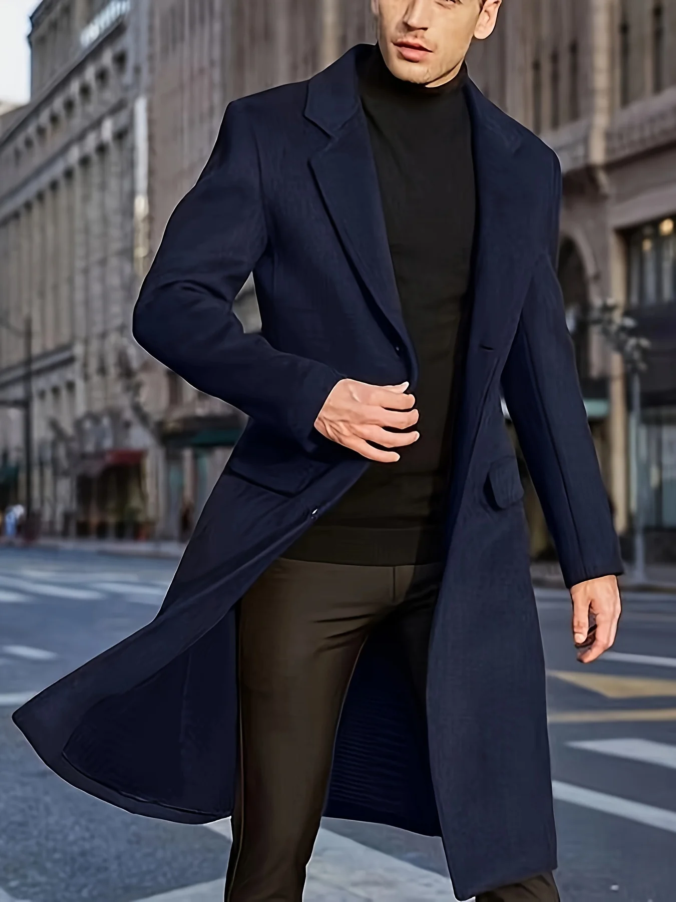 Men's Semi-formal Single Breasted Lapel Elegant Retro Trench Coat for Fall Winter Business - Image 2
