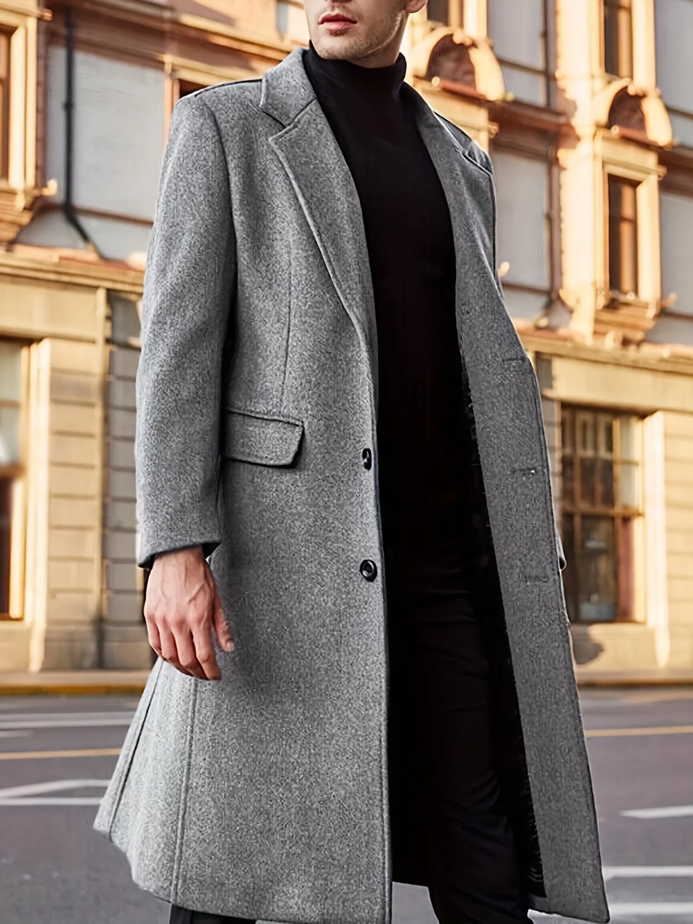 Men's Semi-formal Single Breasted Lapel Elegant Retro Trench Coat for Fall Winter Business - Image 3