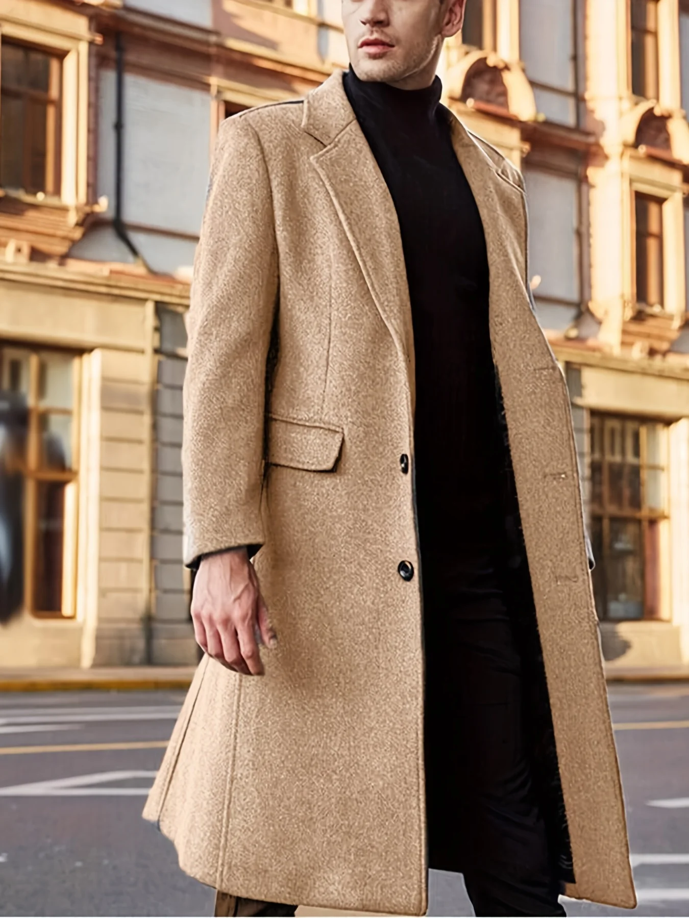 Men's Semi-formal Single Breasted Lapel Elegant Retro Trench Coat for Fall Winter Business - Image 4
