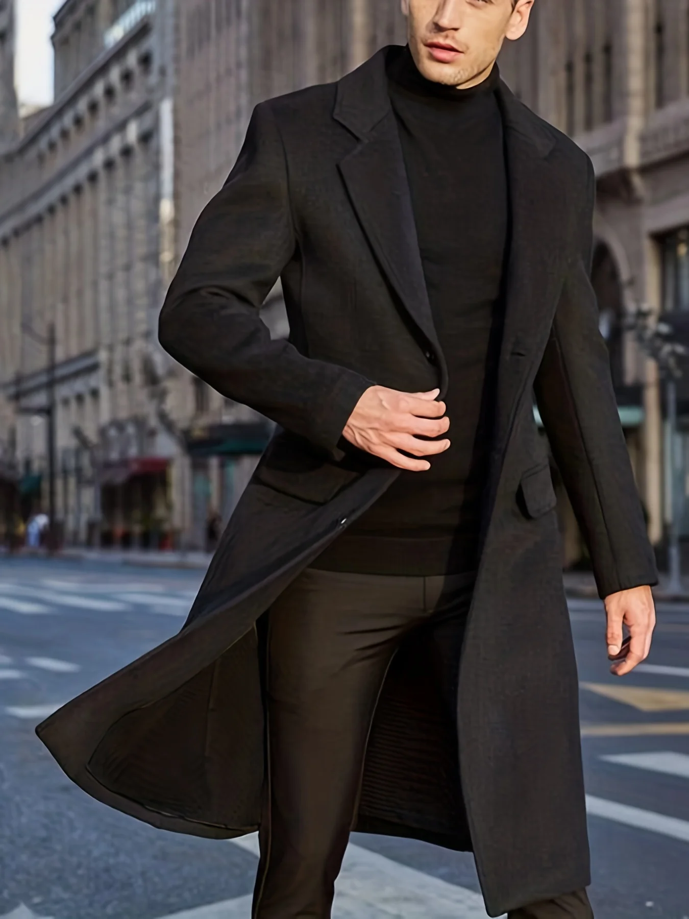 Men's Semi-formal Single Breasted Lapel Elegant Retro Trench Coat for Fall Winter Business - Image 5