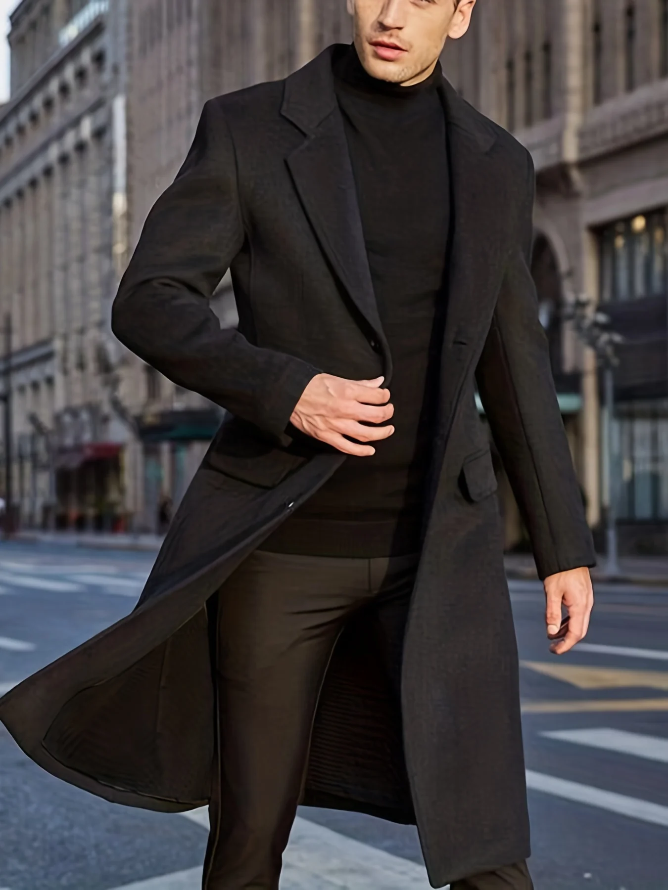 Men's Semi-formal Single Breasted Lapel Elegant Retro Trench Coat for Fall Winter Business - Image 6