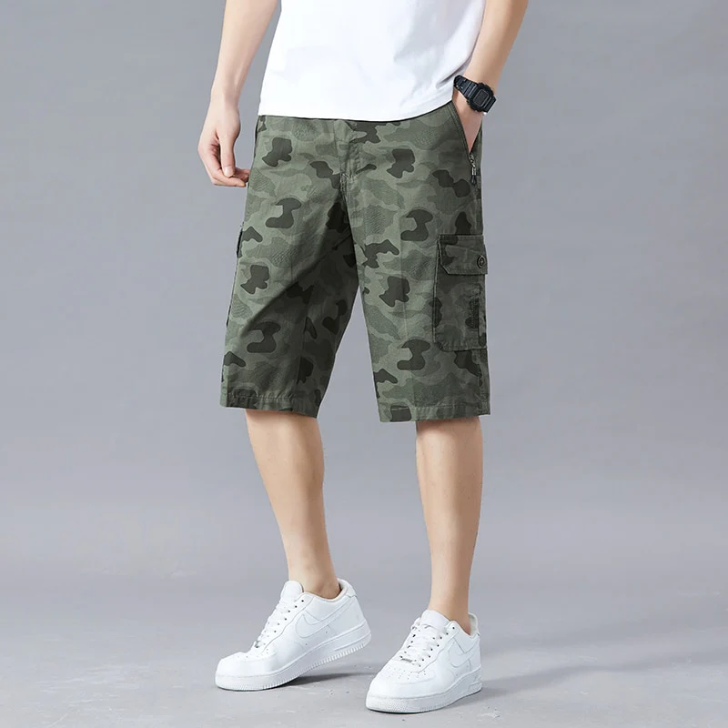 Men's Shorts Summer Breeches 2023 Thin Cotton Knee Length Trousers Male Quick Drying Beach Camouflage Cargo Pants Men Clothing
