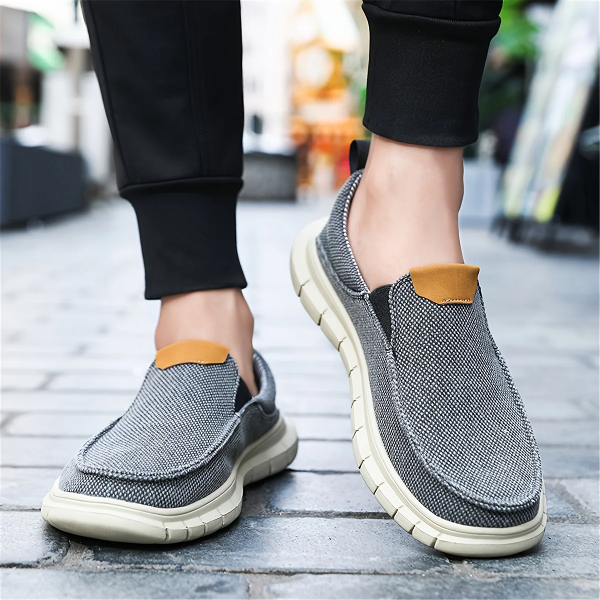 Men's Solid Color Breathable Slip On Canvas Shoes, Comfy Non Slip EVA Sole Durable Walking Shoes, Men's Footwear - Image 5