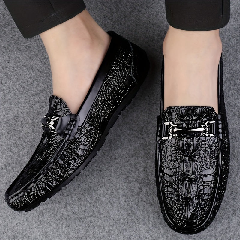 Men's Solid Color Lightweight Slip On Split Cow Leather Upper Loafer Shoes, Comfy Non Slip Casual Rubber Sole Dress Shoes, Men's Footwear - Image 4