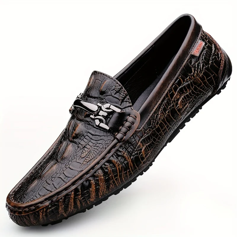 Men's Solid Color Lightweight Slip On Split Cow Leather Upper Loafer Shoes, Comfy Non Slip Casual Rubber Sole Dress Shoes, Men's Footwear - Image 8