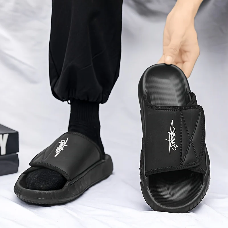 Men's Solid Color Open Toe Breathable Adjustable Hook & Loop Fastener Slippers, Comfy Non Slip Durable EVA Sole Slides, Men's Footwear - Image 10
