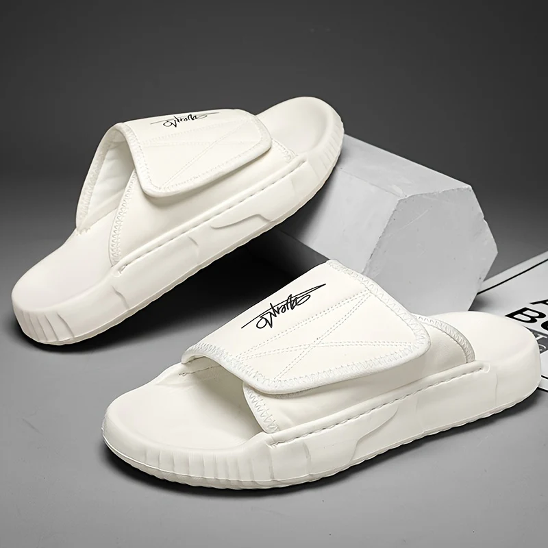 Men's Solid Color Open Toe Breathable Adjustable Hook & Loop Fastener Slippers, Comfy Non Slip Durable EVA Sole Slides, Men's Footwear - Image 11