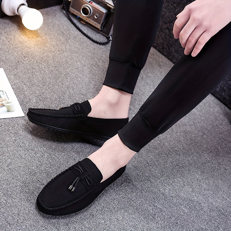 Men's Solid Color Slip On Tassel Loafer Shoes, Comfy Non Slip Casual Durable Rubber Sole Lightweight Walking Shoes, Men's Footwear - Image 4
