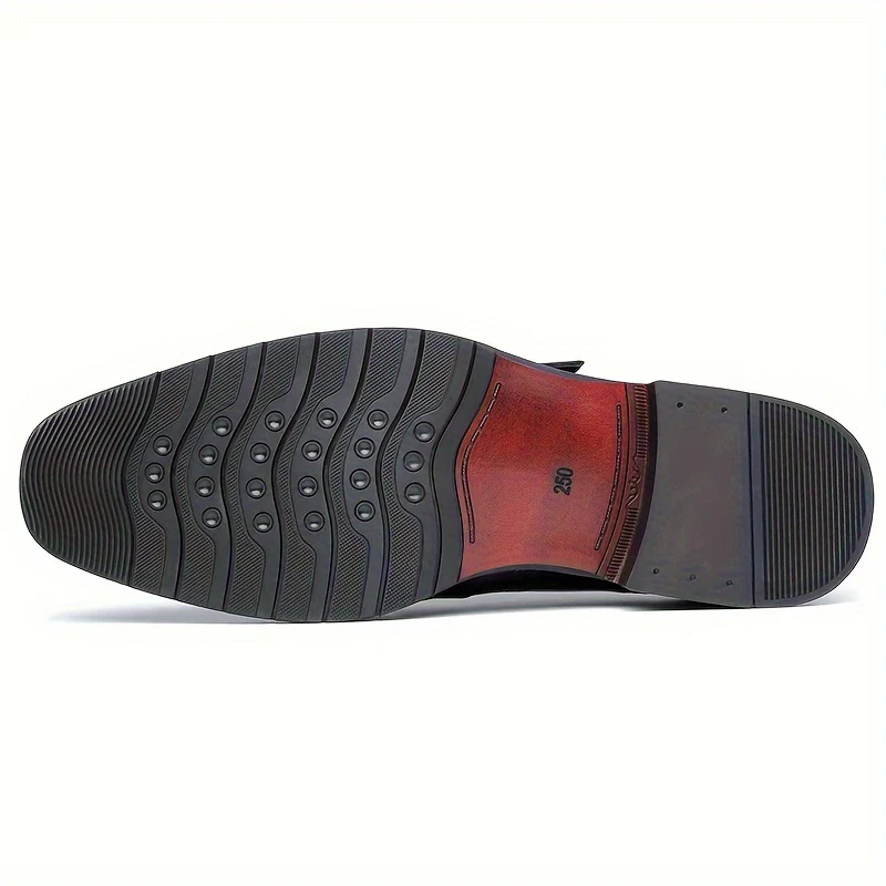 Men's Solid Color Top Grain Cow Leather Upper Monk Shoes, Comfy Non Slip Rubber Sole Durable Dress Shoes, Men's Footwear - Image 3