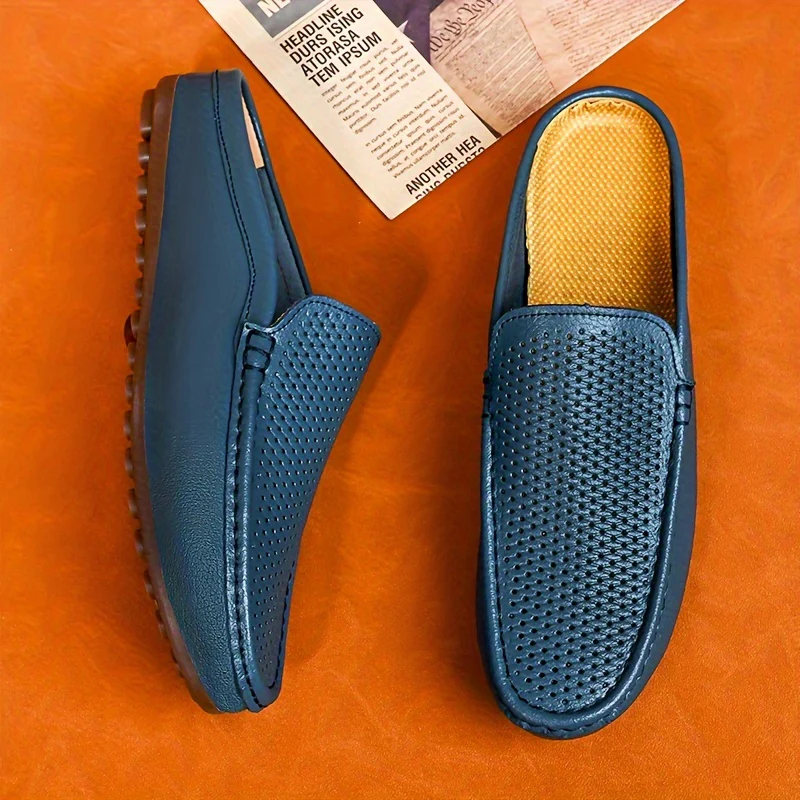 Men's Solid Colour Mesh Breathable Hollow Out Mule Shoes, Comfy Non Slip Casual Rubber Sole Dress Shoes, Men's Footwear - Image 2