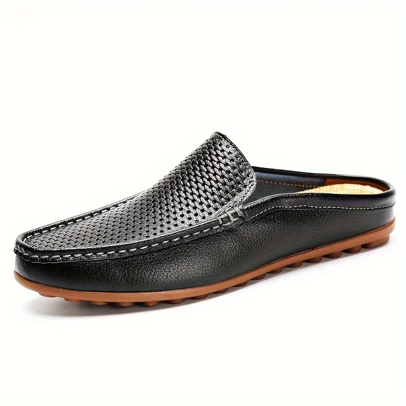 Men's Solid Colour Mesh Breathable Hollow Out Mule Shoes, Comfy Non Slip Casual Rubber Sole Dress Shoes, Men's Footwear - Image 9