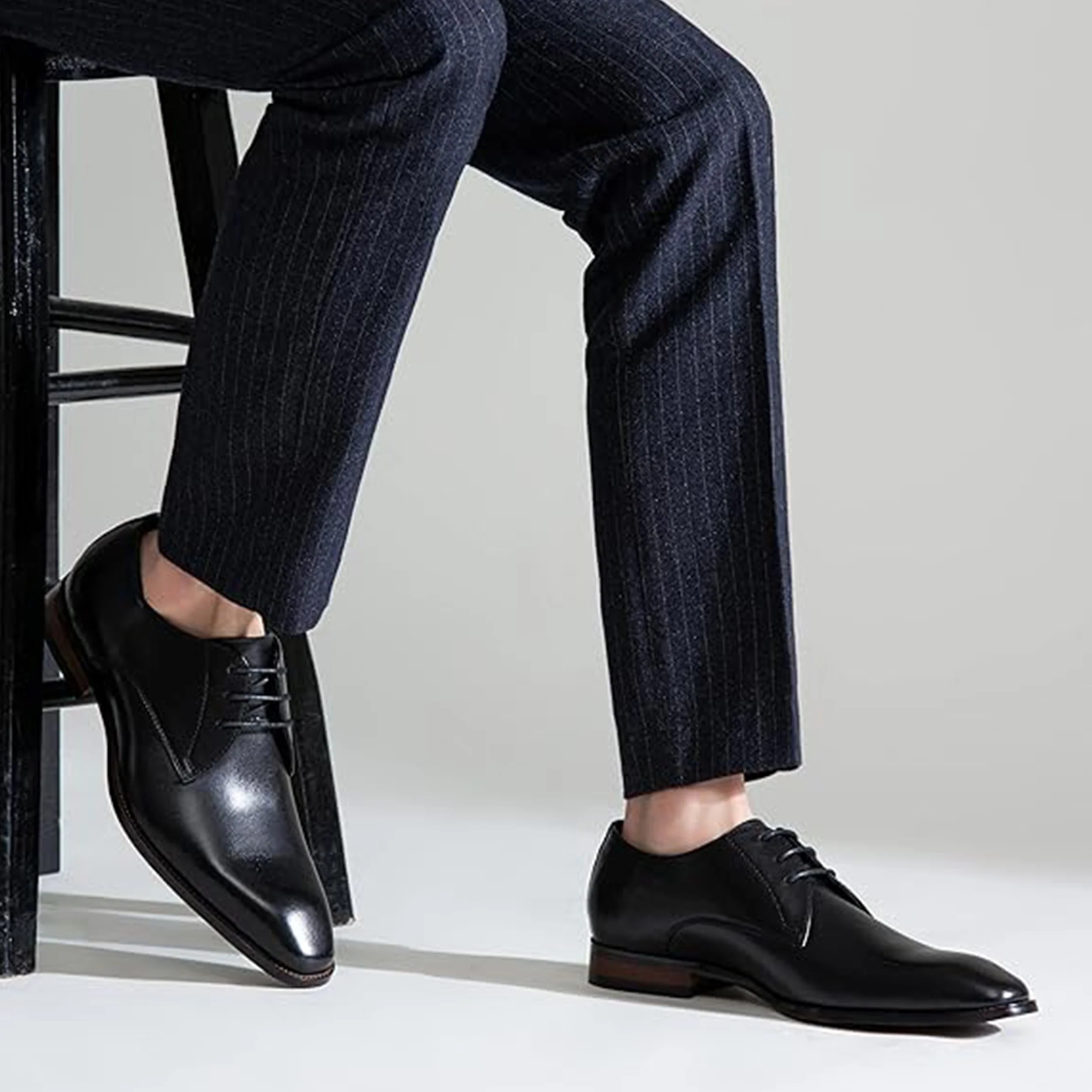Men's Solid Colour Top Grain Leather Plain Toe Oxford Shoes, Comfy Non Slip Durable Rubber Sole Lace Up Formal Shoes, Men's Footwear - Image 10
