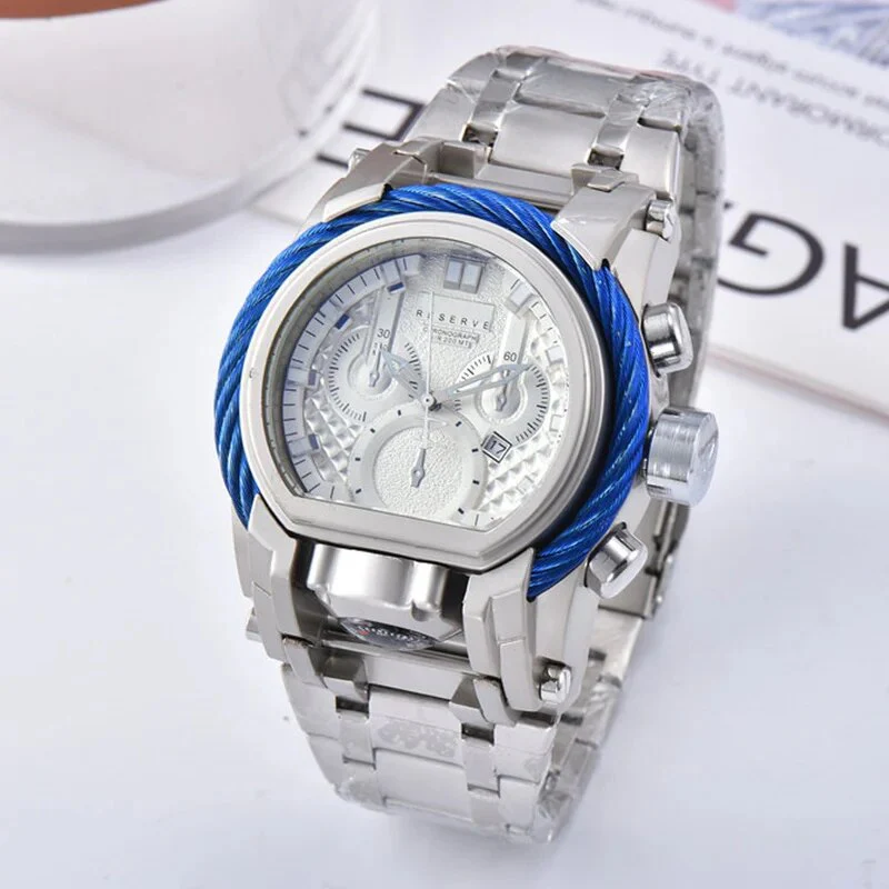 Men's Sports Quartz Reserve Bolt Zeus INVICTO watch steel strap folding clasp waterproof large dial - Image 5