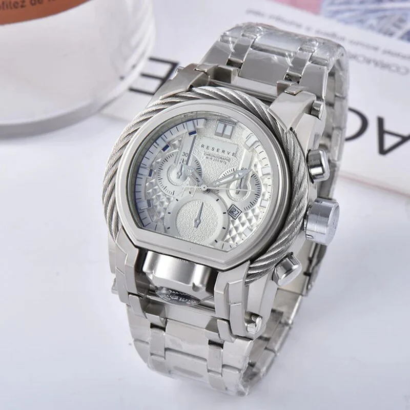 Men's Sports Quartz Reserve Bolt Zeus INVICTO watch steel strap folding clasp waterproof large dial - Image 6