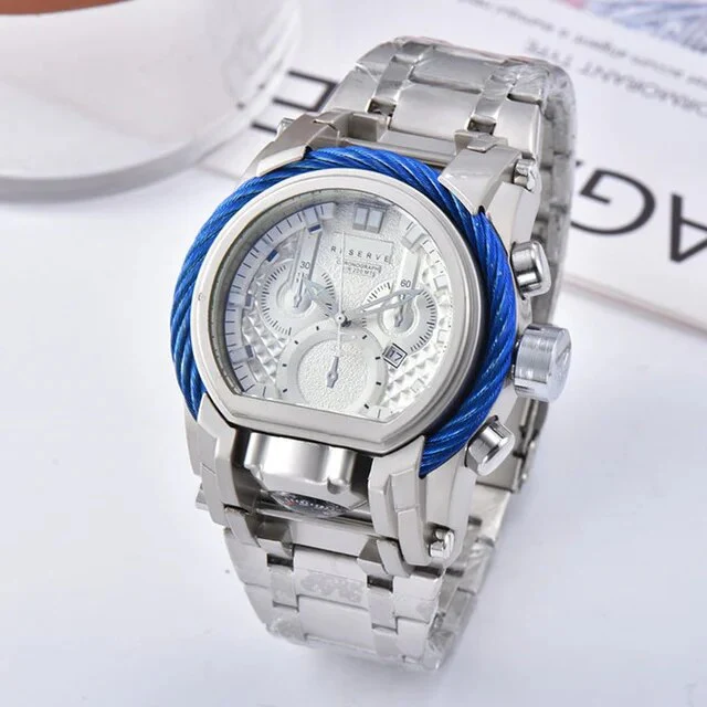 Men's Sports Quartz Reserve Bolt Zeus INVICTO watch steel strap folding clasp waterproof large dial - Image 9
