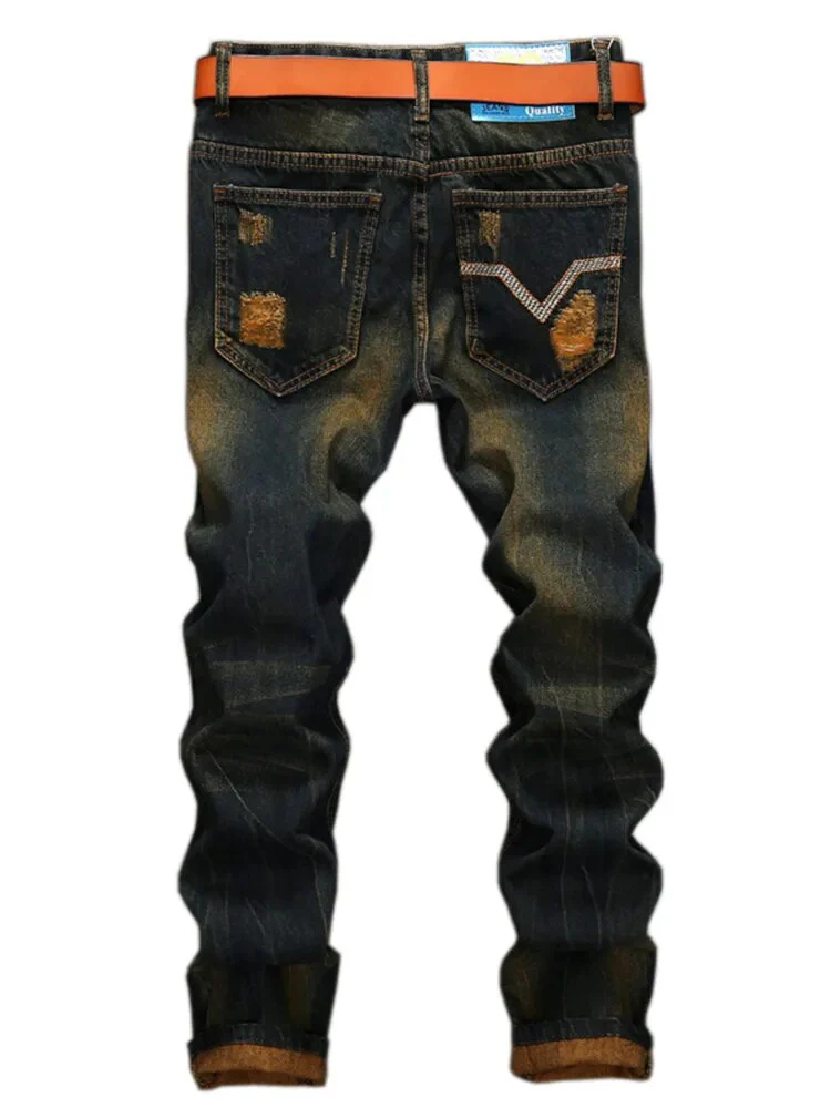 Men's Straight Jeans Denim Dasual High-end Cotton Design Fashion Pants European and American Style Hole Hip Hop Party Plus Size - Image 2