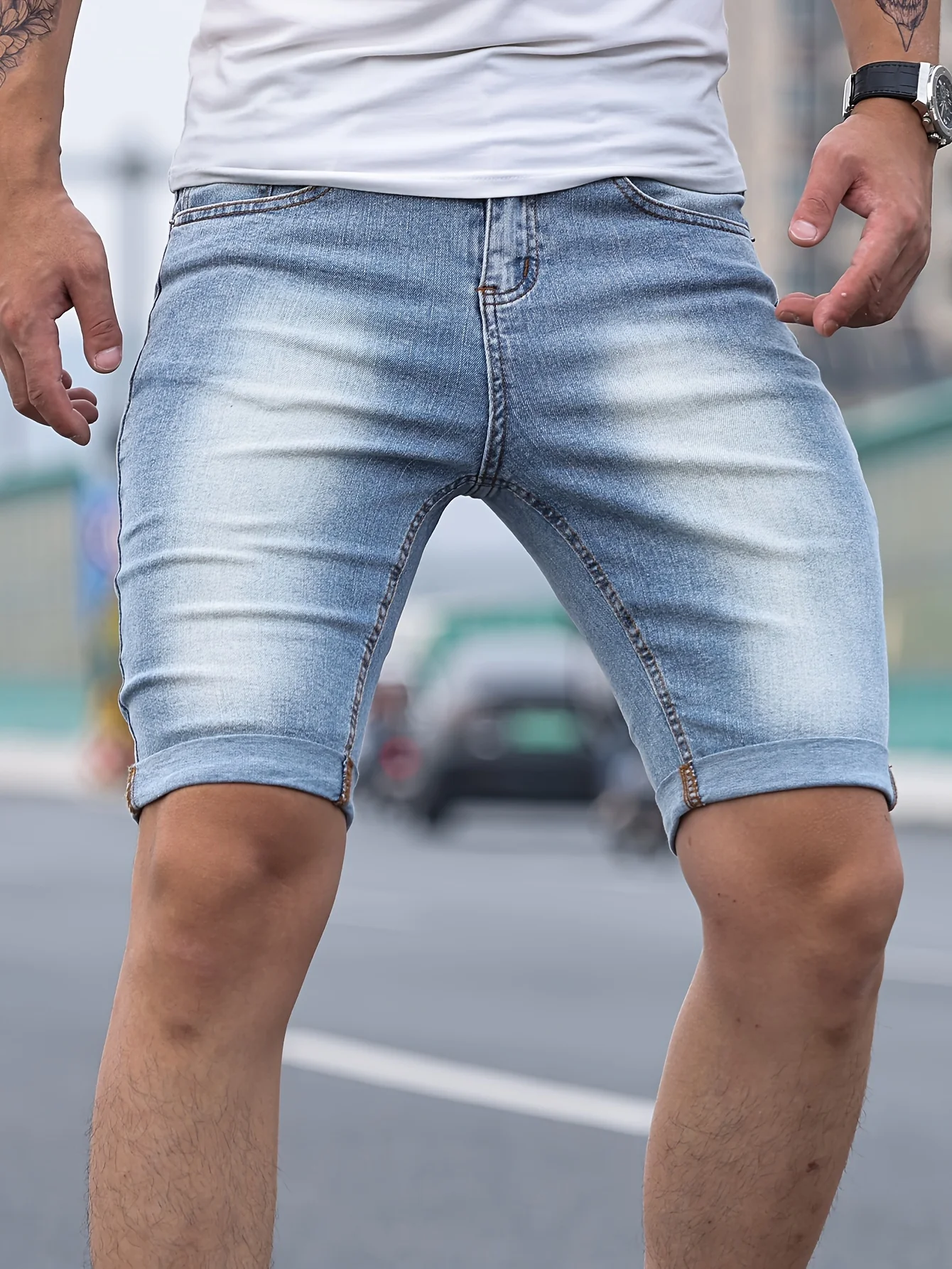 Men's Stylish Casual Skinny Solid Denim Shorts For Summer Daily Life - Image 6