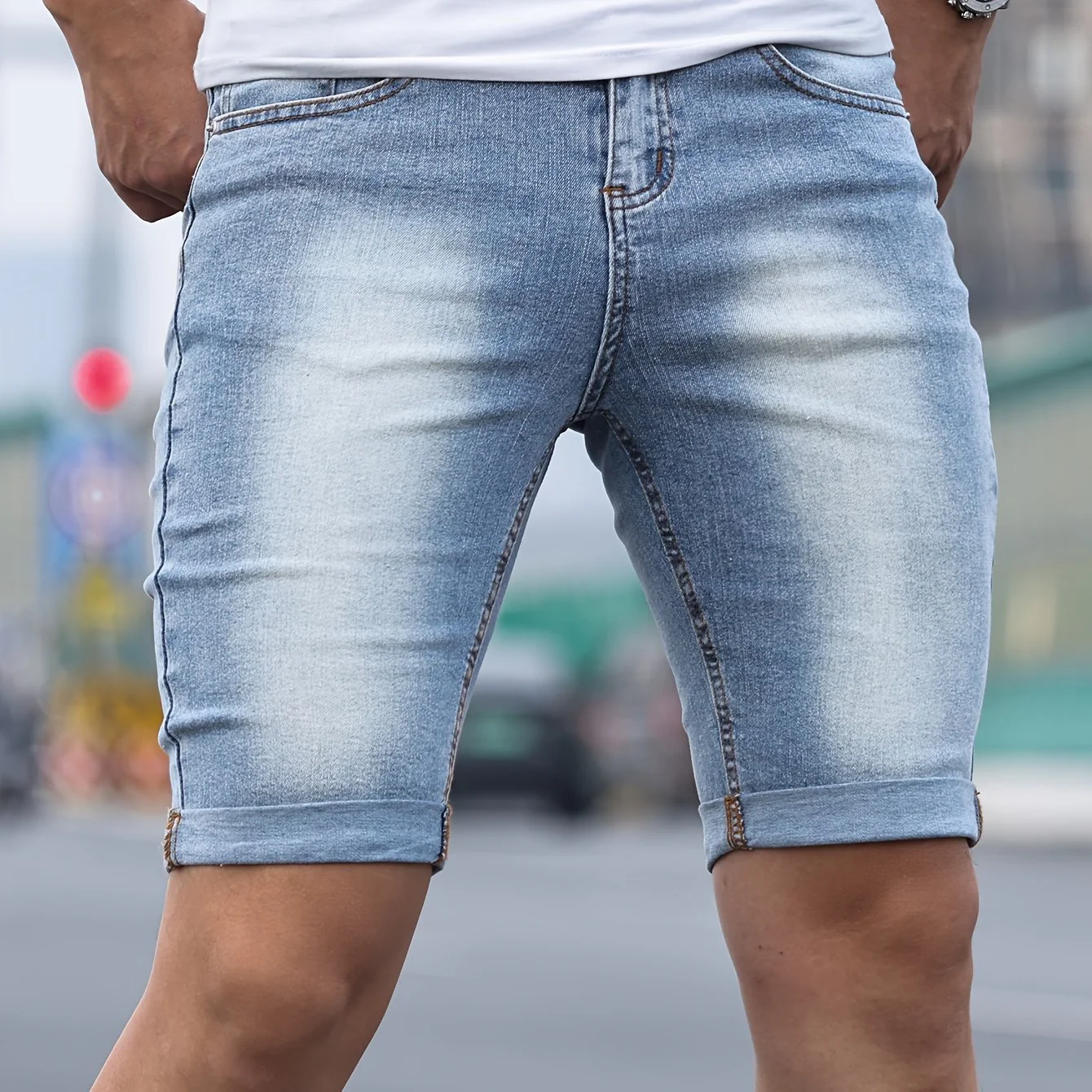 Men's Stylish Casual Skinny Solid Denim Shorts For Summer Daily Life - Image 8