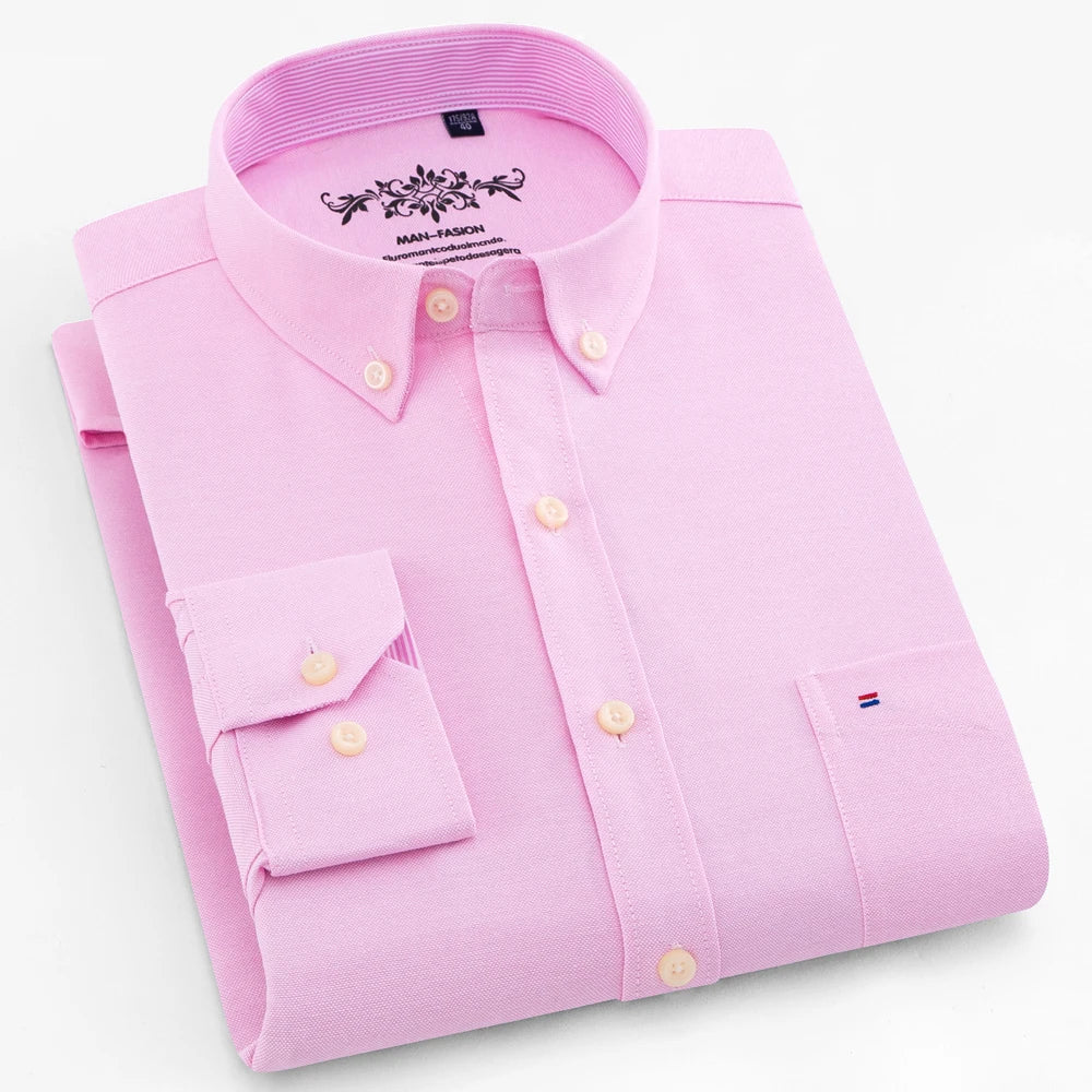Men's Stylish Cotton Blend Solid Shirt, Formal Breathable Lapel Regular-fit Button Up Long Sleeve Shirt For Business Activities - Image 13