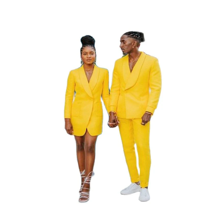 Men's Suit 2 Piece Groom Wedding Tuxedo Formal Yellow Pant Suit Solid Color Summer Casual Party Dress - Image 11