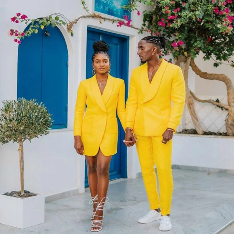 Men's Suit 2 Piece Groom Wedding Tuxedo Formal Yellow Pant Suit Solid Color Summer Casual Party Dress - Image 12