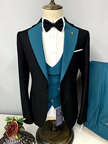 Men's Suits Slim Fit 3 Pieces Notch Lapel Formal Groomsmen Tuxedos for Wedding (Blazer+Vest+Pant)(Red,42) - Image 7