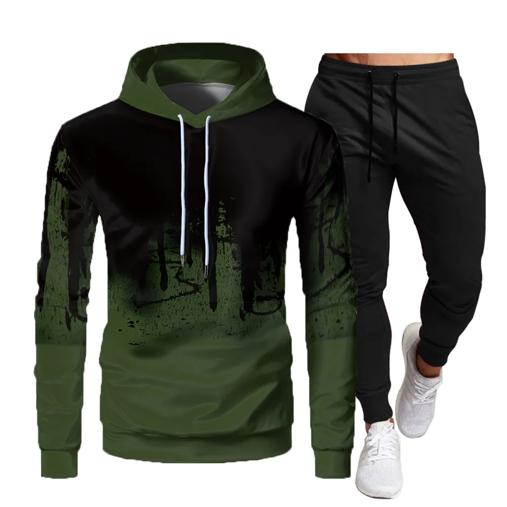 Men's Tracksuit Set Hoodie + Pants 2021 Autumn  Winter Fleece Warm Sportwear Homme Streetwear Suit Men Clothing - Image 2