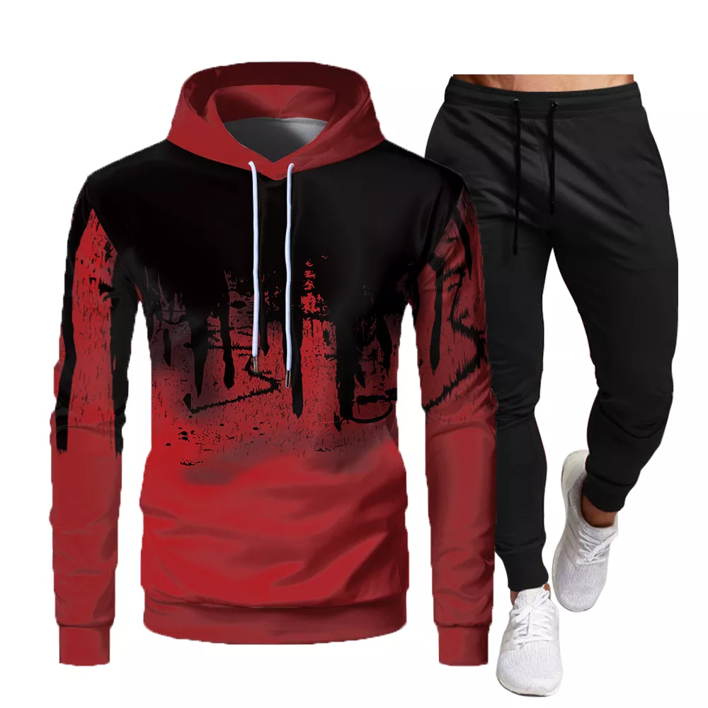 Men's Tracksuit Set Hoodie + Pants 2021 Autumn  Winter Fleece Warm Sportwear Homme Streetwear Suit Men Clothing - Image 3