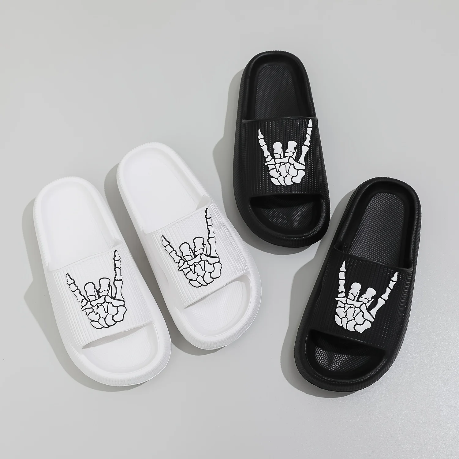 Men's Trendy Rock & Roll Gesture Pattern Open Toe Breathable Chunky Slippers, Comfy Non Slip Anti Odor EVA Slides, Men's Footwear
