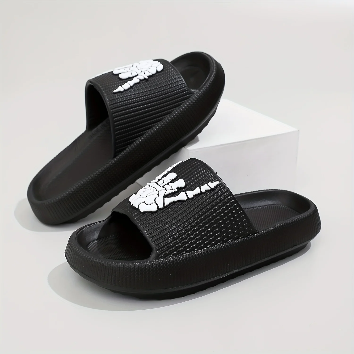 Men's Trendy Rock & Roll Gesture Pattern Open Toe Breathable Chunky Slippers, Comfy Non Slip Anti Odor EVA Slides, Men's Footwear - Image 10